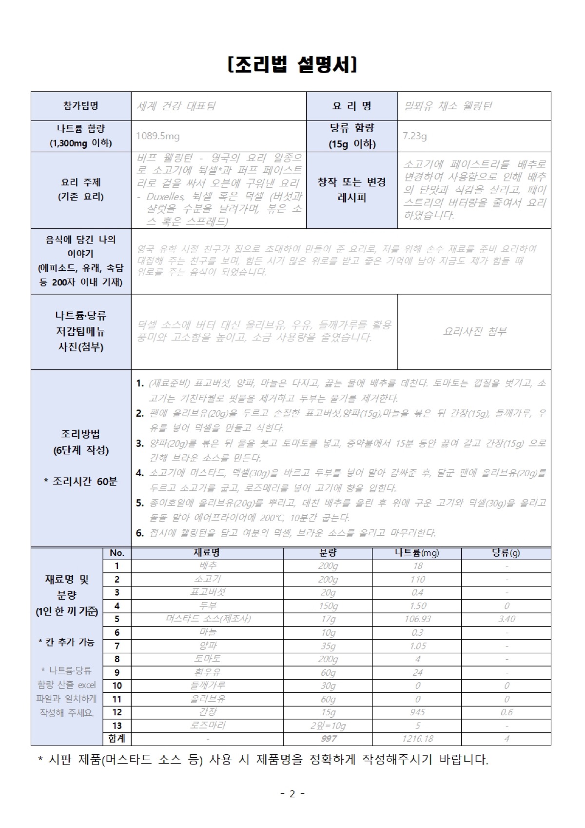 조리법 설명서 양식